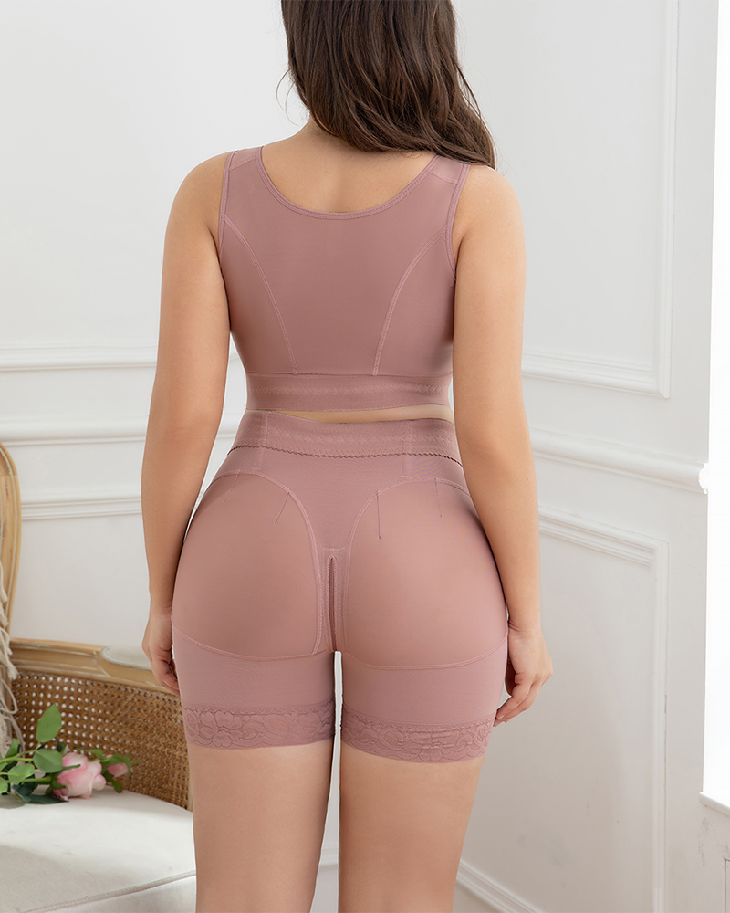 Nahtlose Po-Lifter-Shorts aus Spitze mit mittelhoher Taille und formender Spitze