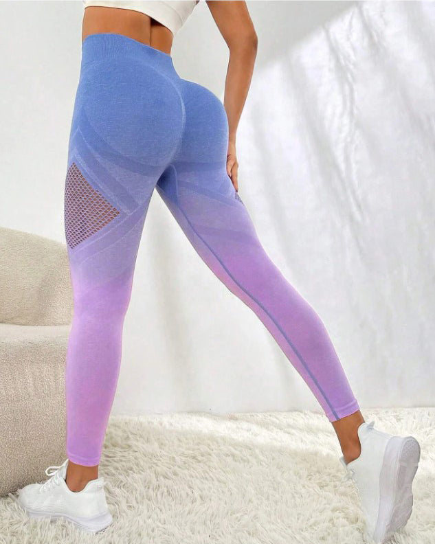 Pantalones de yoga con control de abdomen y malla hueca
