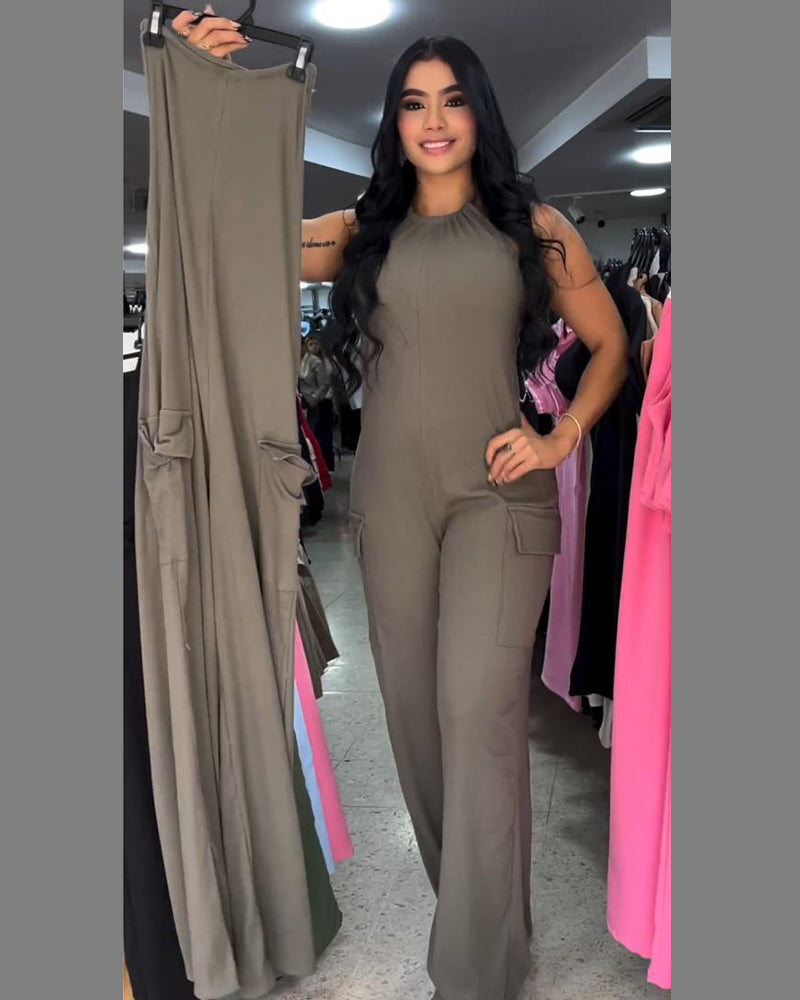 Monos sexys con escote halter y espalda descubierta