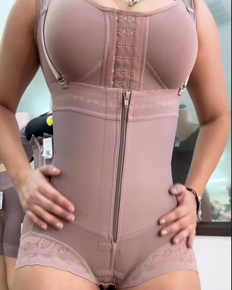 Button-Zip Closure Waist Slimming Thong Shapewear