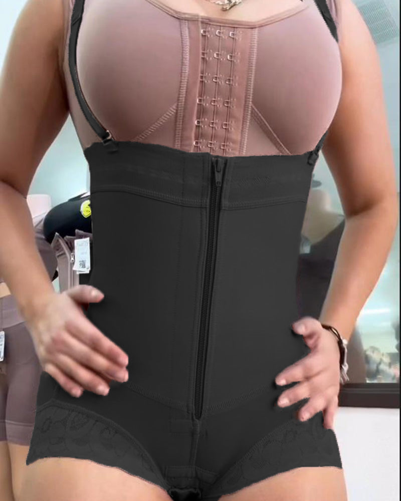 Button-Zip Closure Waist Slimming Thong Shapewear